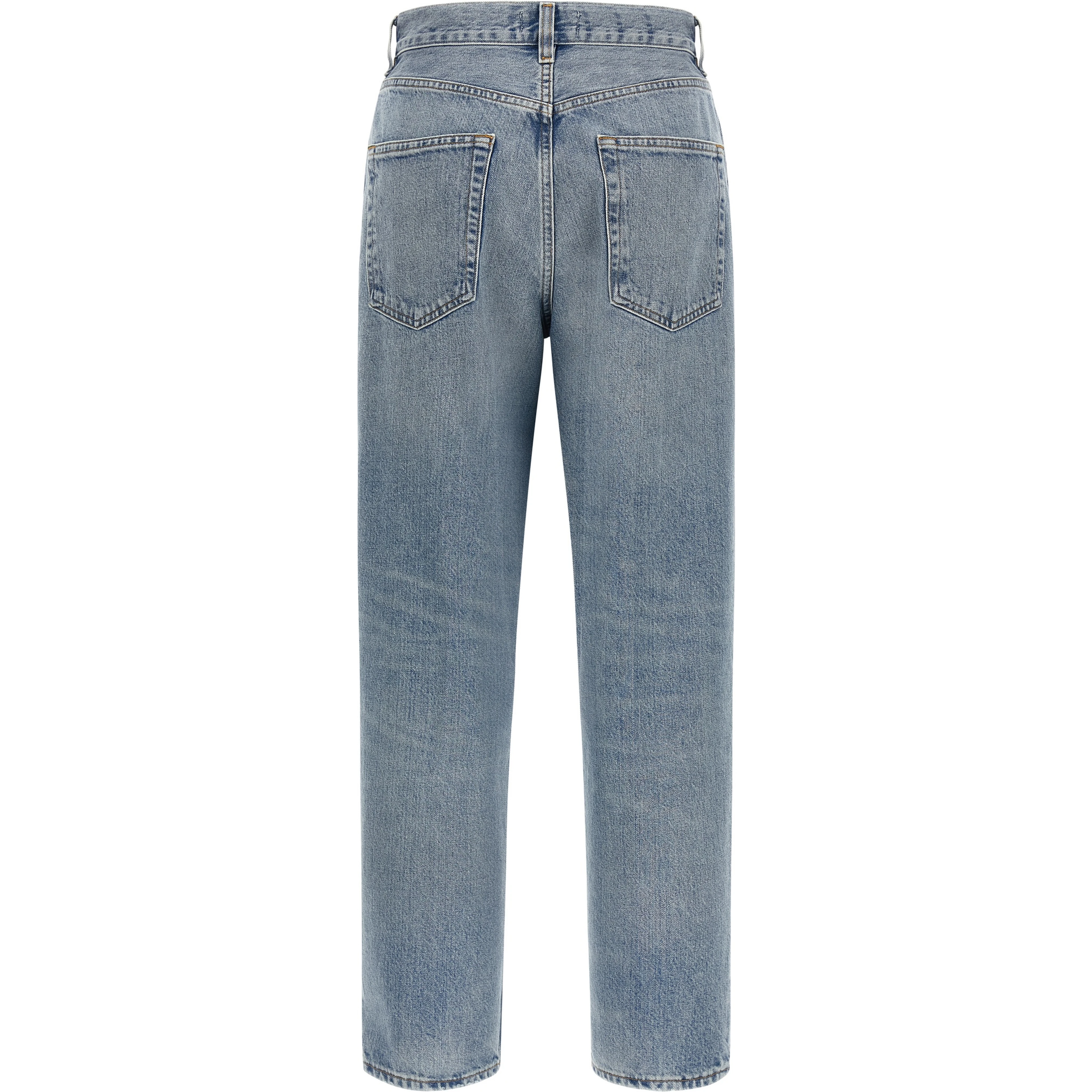 Blue Cotton Straight-Leg Jeans