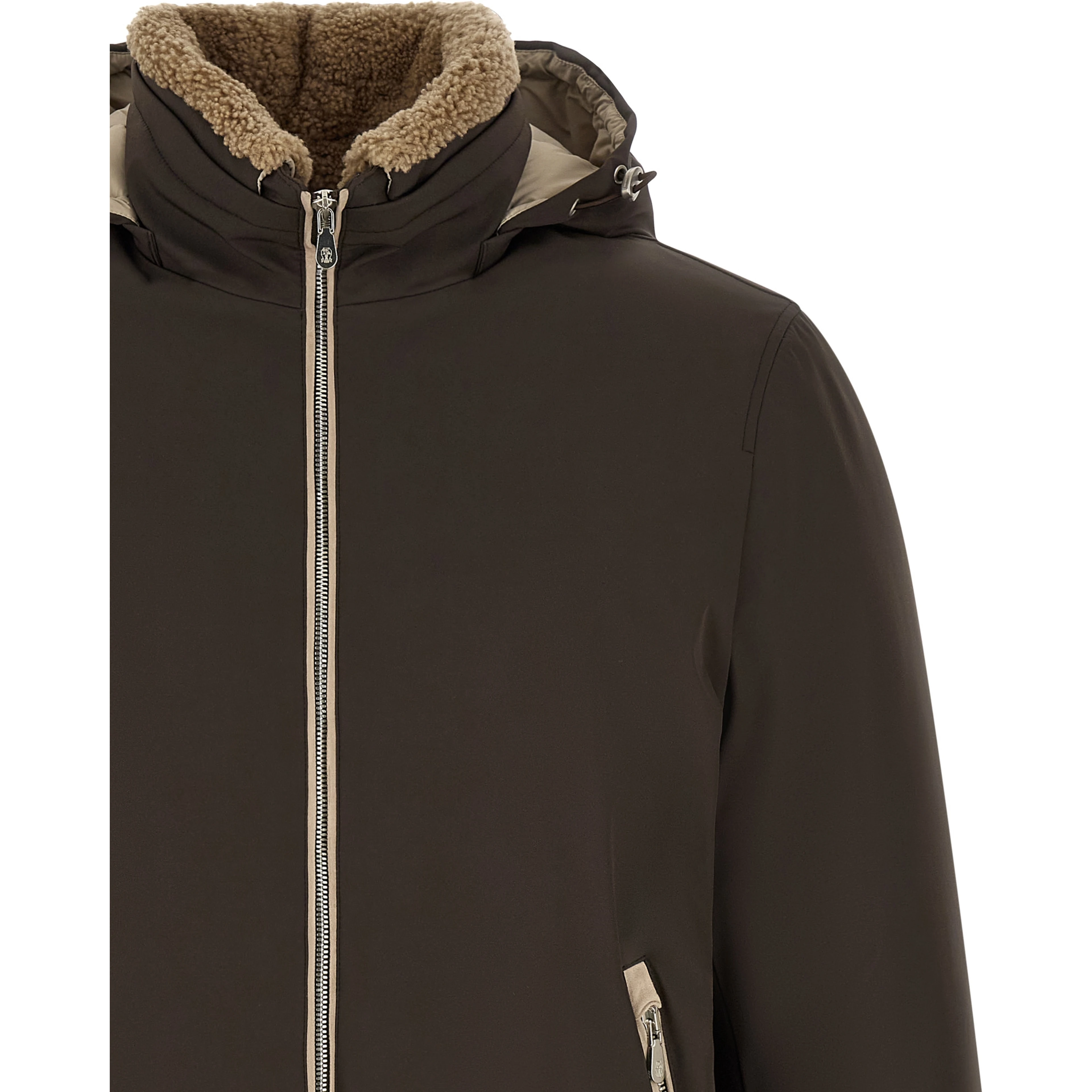 Brown Polyamide Full-Length Jacket
