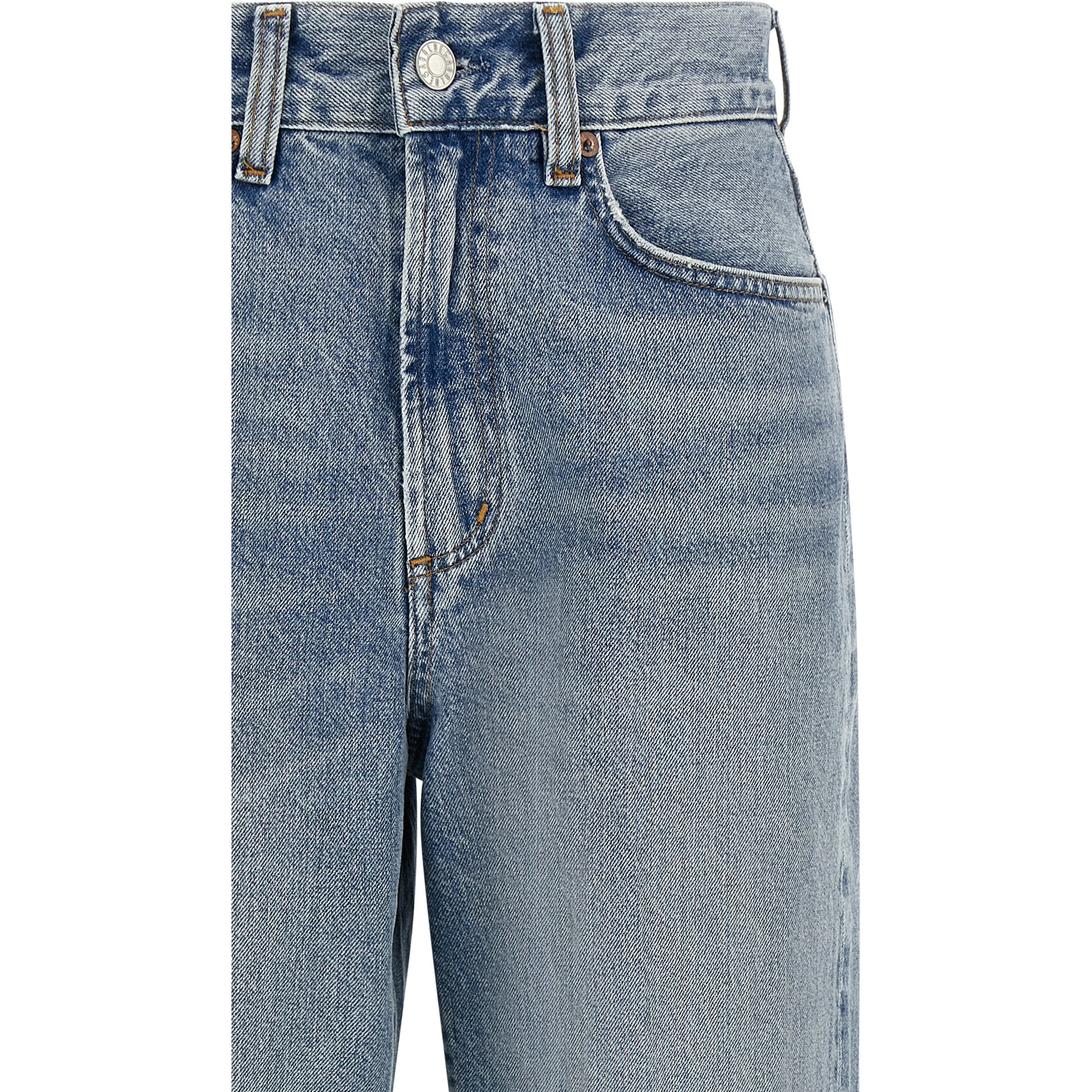 Blue Cotton Straight-Leg Jeans