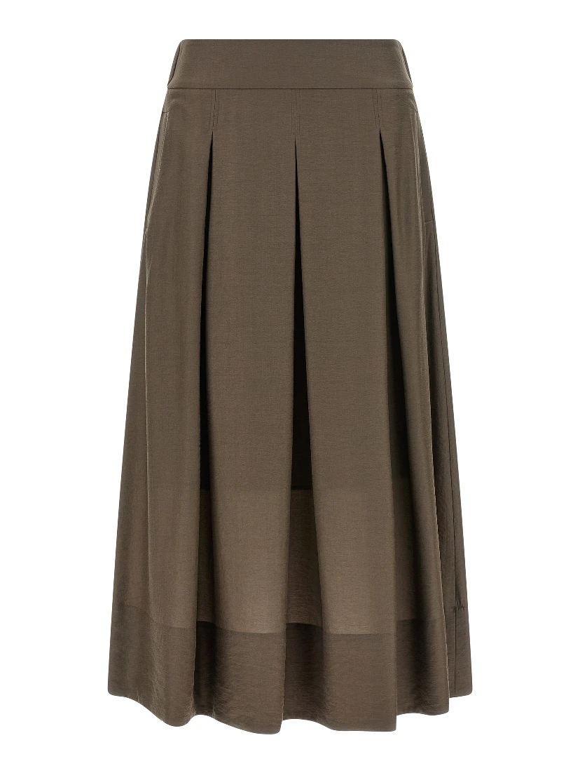 Brown Lycra Midi Skirt