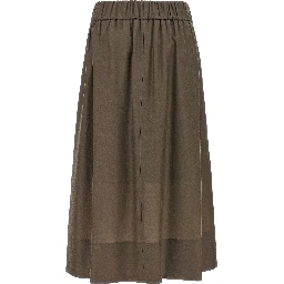 Brown Lycra Midi Skirt