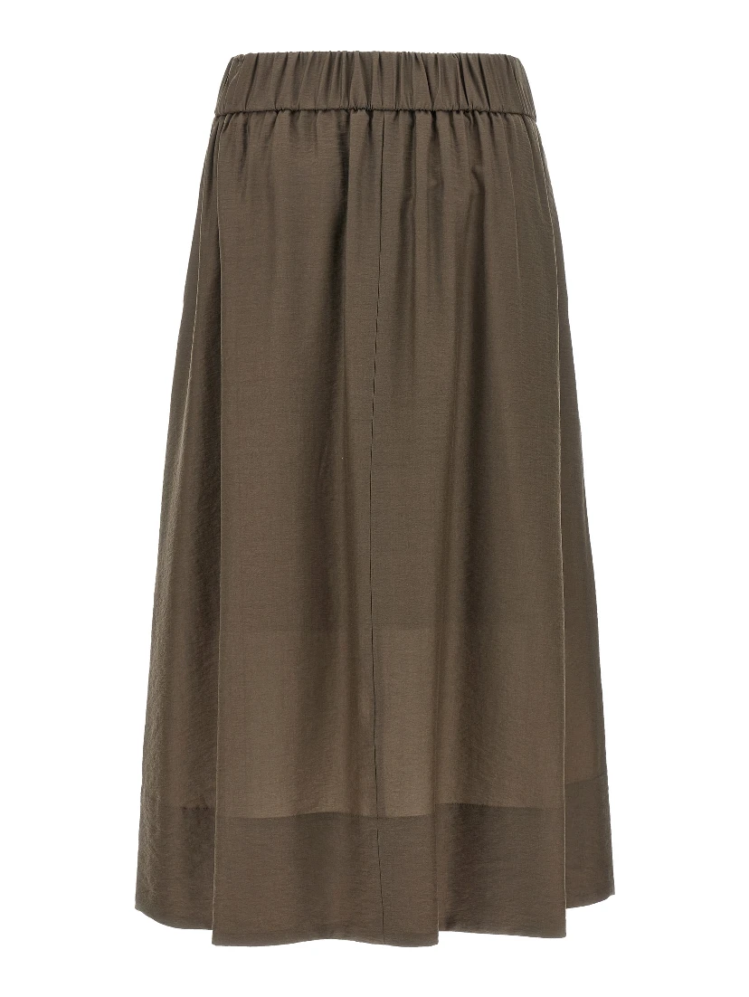 Brown Lycra Midi Skirt