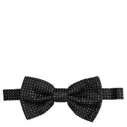 Men Black Polka Dot Silk Adjustable Neck Papillon Bow Tie
