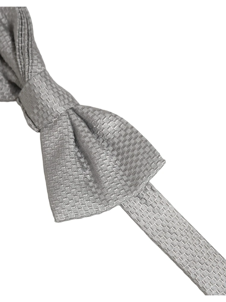 Men Gray 100% Silk Adjustable Neck Papillon Bow Tie