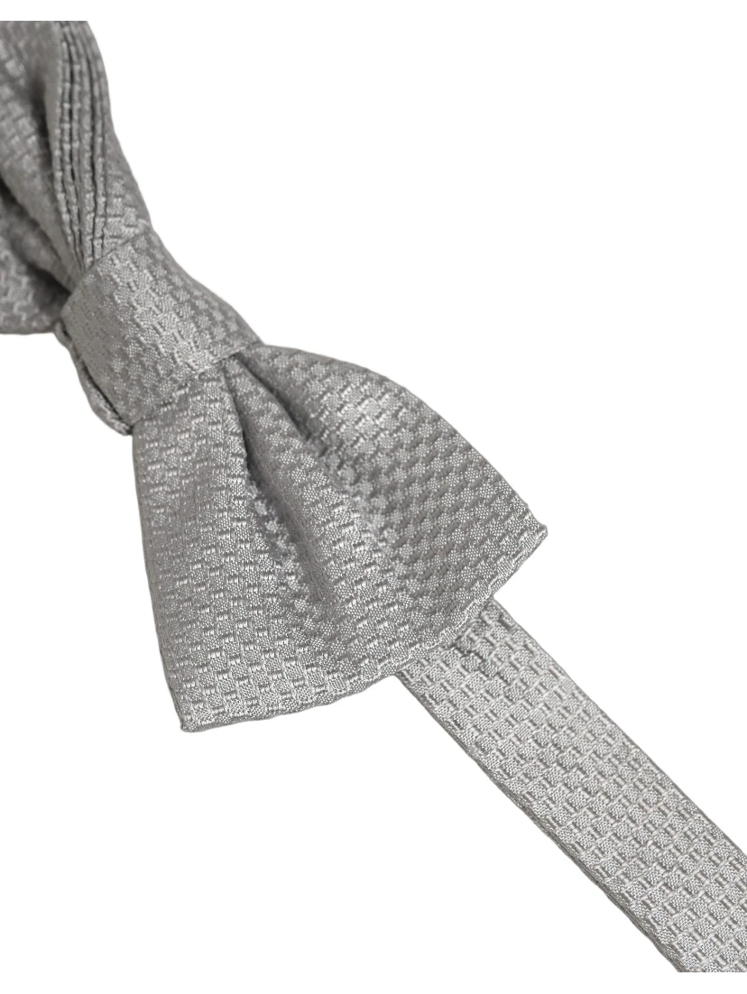 Men Gray 100% Silk Adjustable Neck Papillon Bow Tie