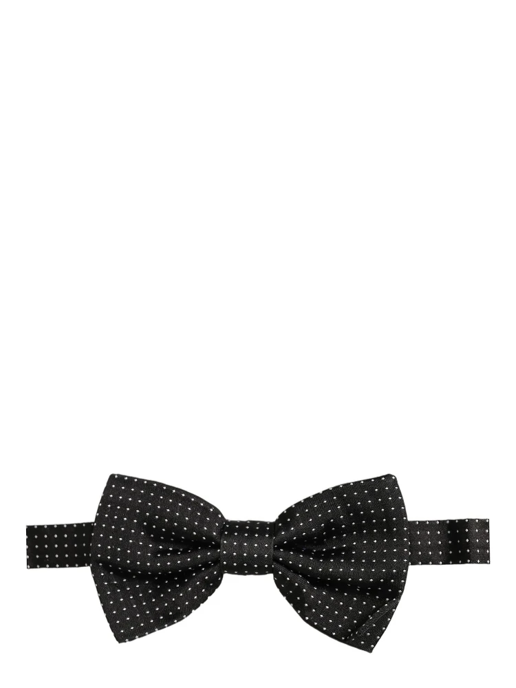 Men Black Polka Dot Silk Adjustable Neck Papillon Bow Tie alternative