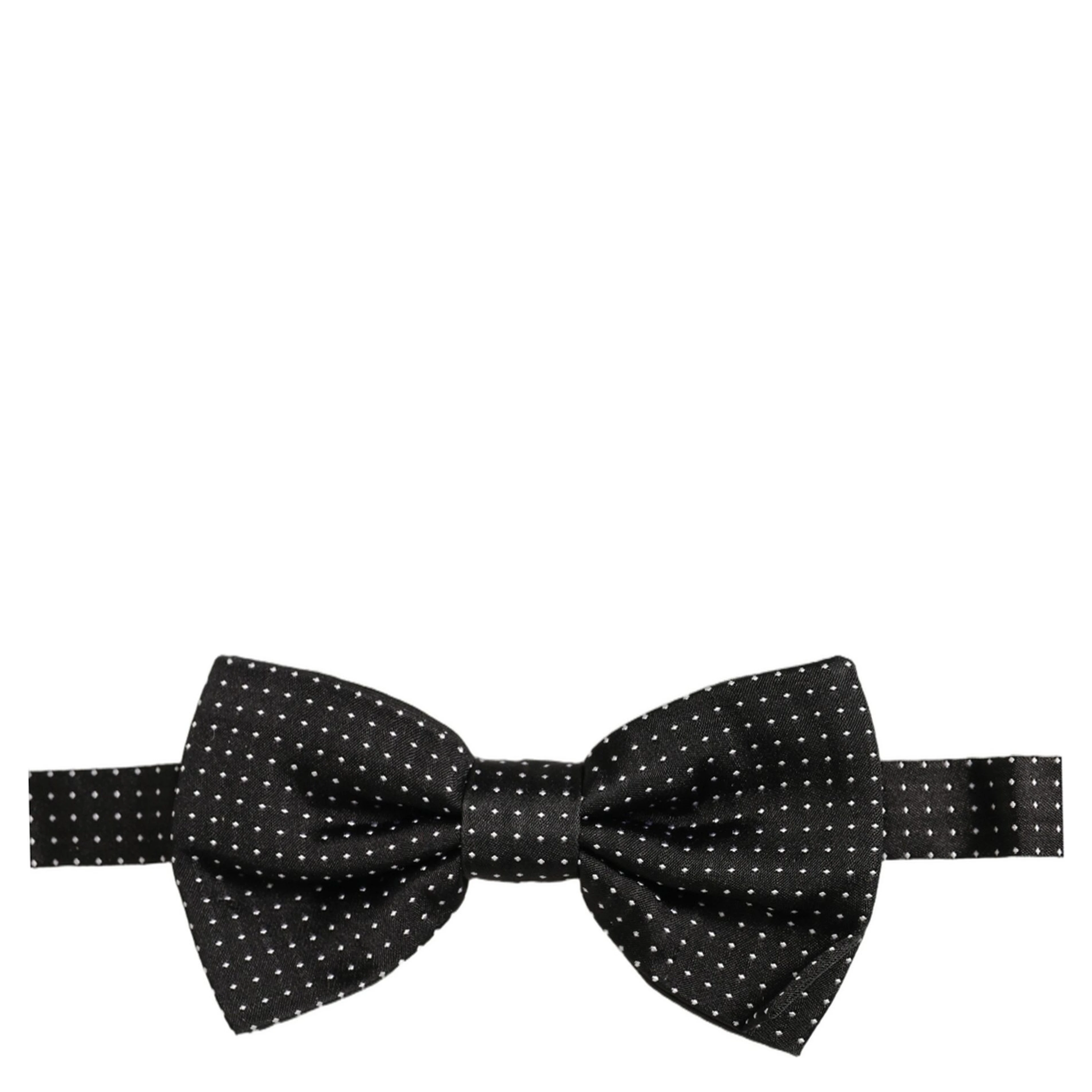 Men Black Polka Dot Silk Adjustable Neck Papillon Bow Tie