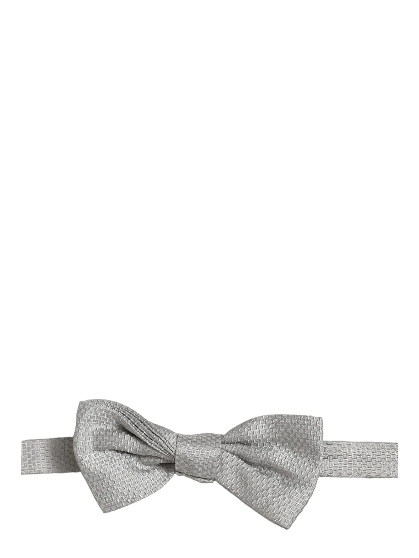 Men Gray 100% Silk Adjustable Neck Papillon Bow Tie
