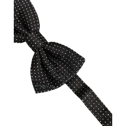 Men Black Polka Dot Silk Adjustable Neck Papillon Bow Tie