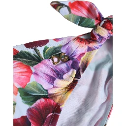 White Floral Print Nylon Beachwear Bikini Bottom