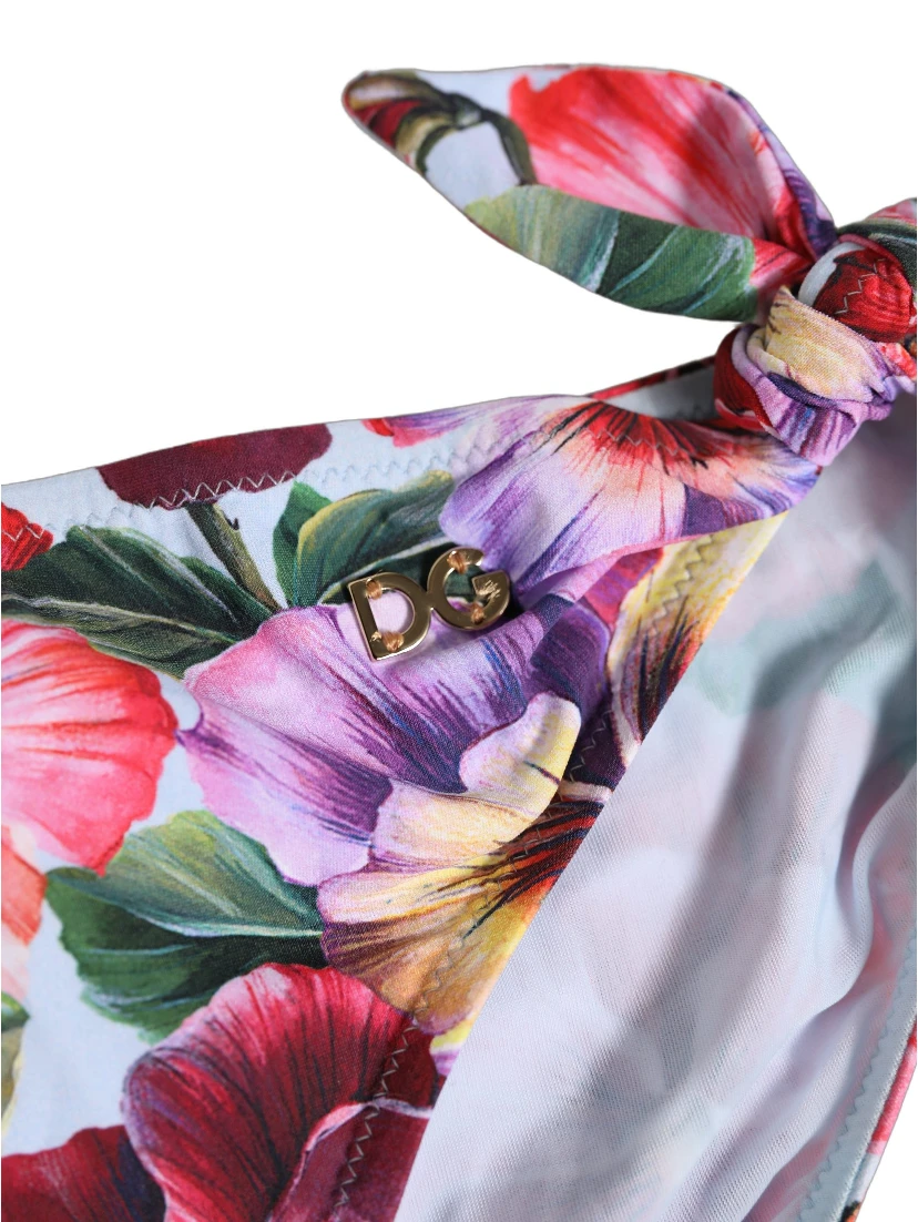 White Floral Print Nylon Beachwear Bikini Bottom