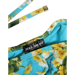 Blue Floral Print Nylon Beachwear Bikini Bottom