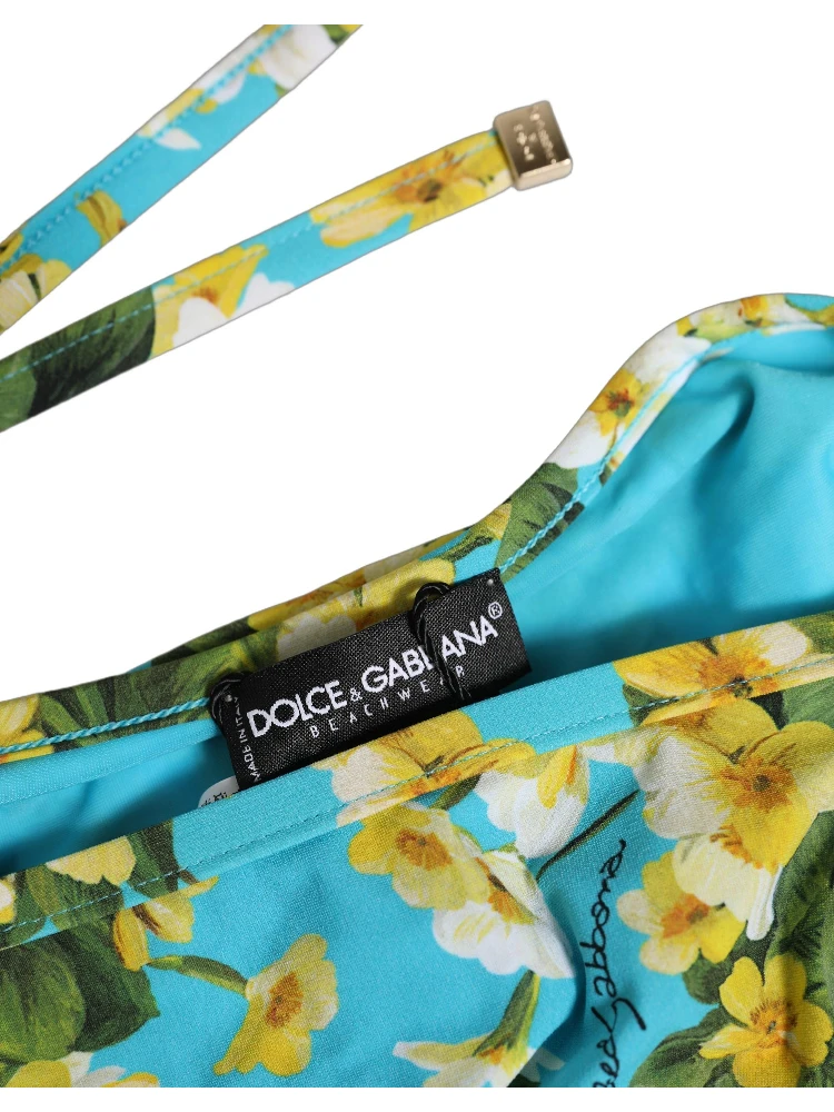 Blue Floral Print Nylon Beachwear Bikini Bottom