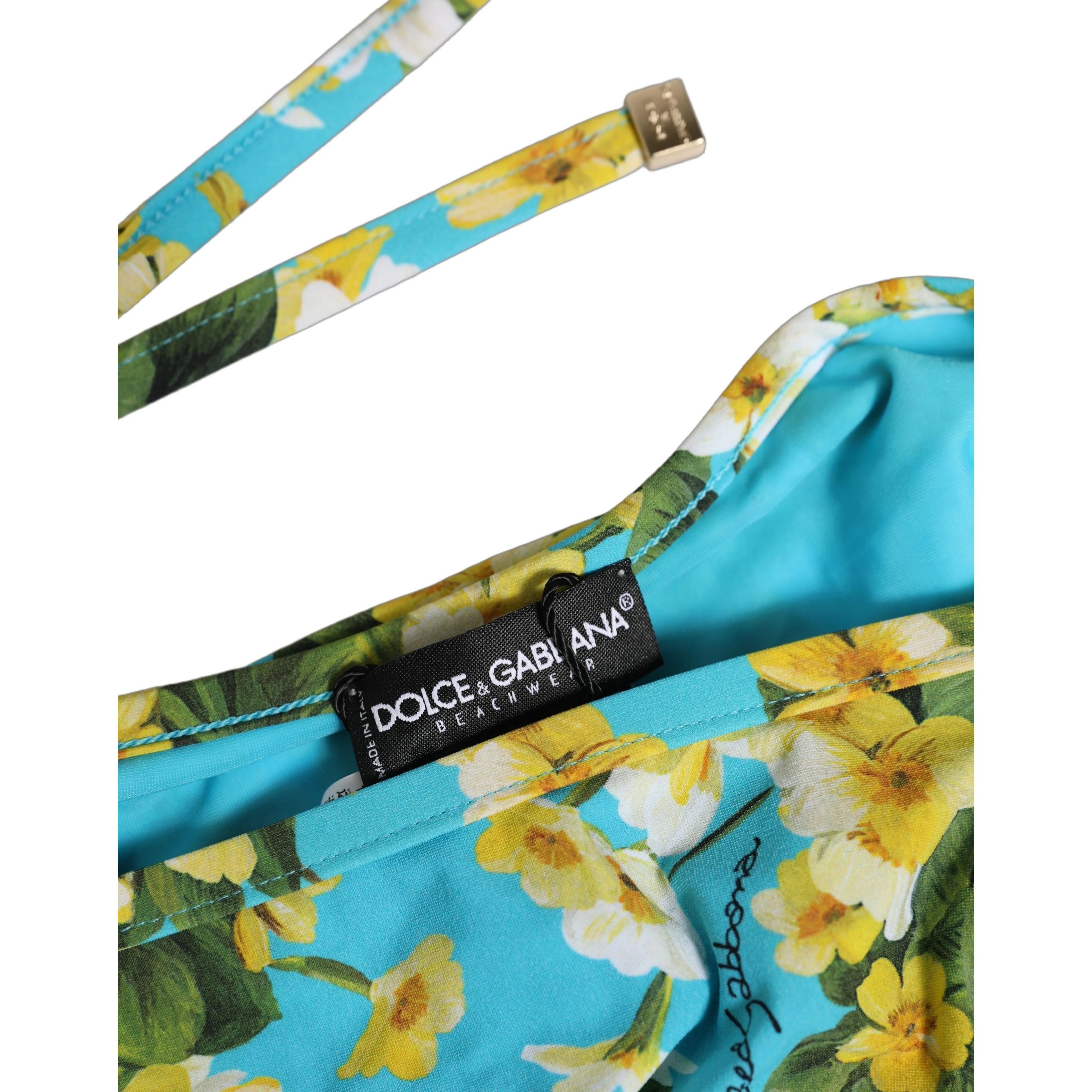 Blue Floral Print Nylon Beachwear Bikini Bottom