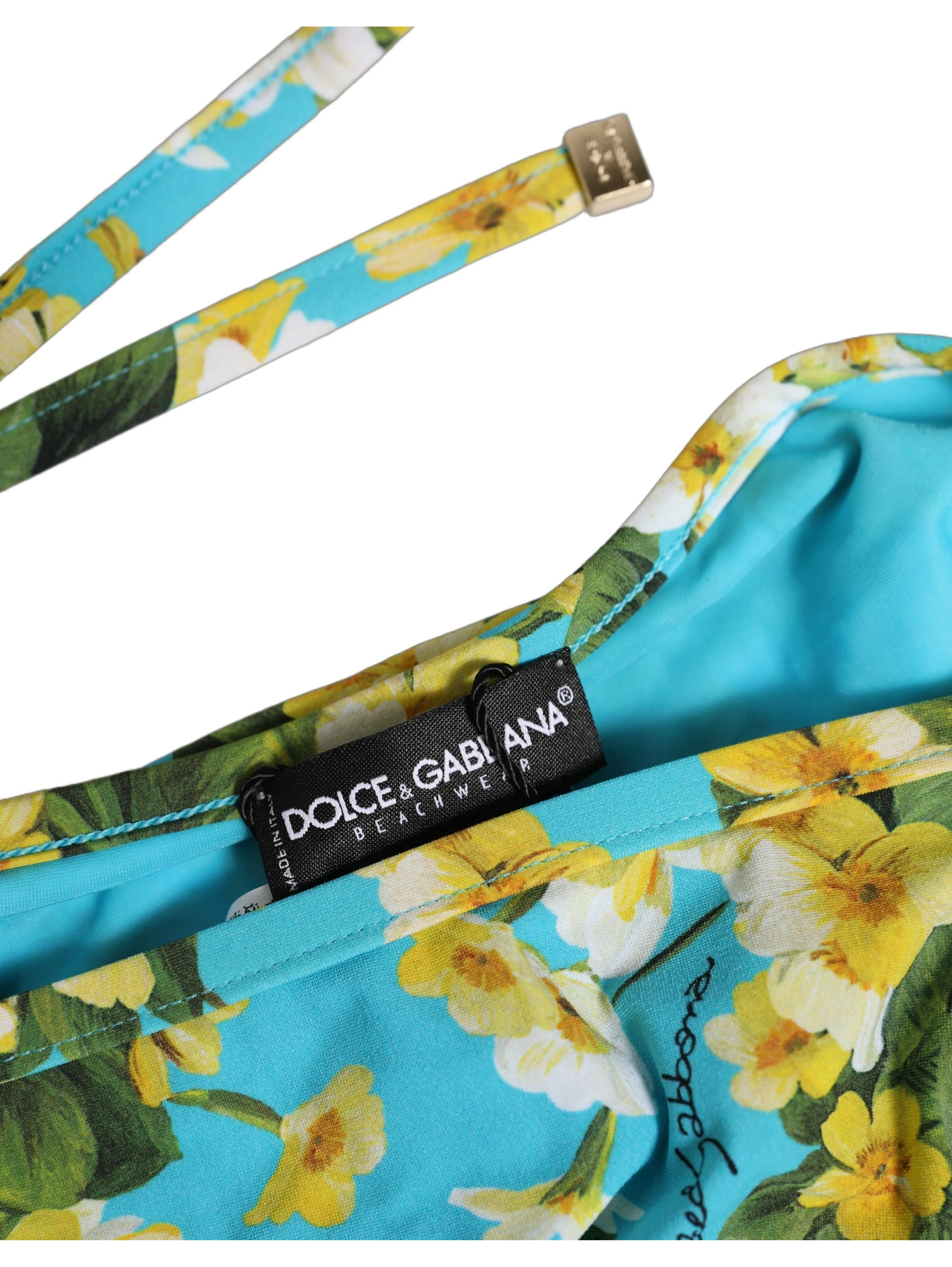 Blue Floral Print Nylon Beachwear Bikini Bottom