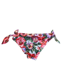 White Floral Print Nylon Beachwear Bikini Bottom
