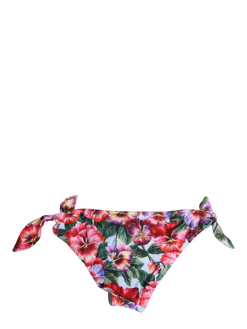 White Floral Print Nylon Beachwear Bikini Bottom