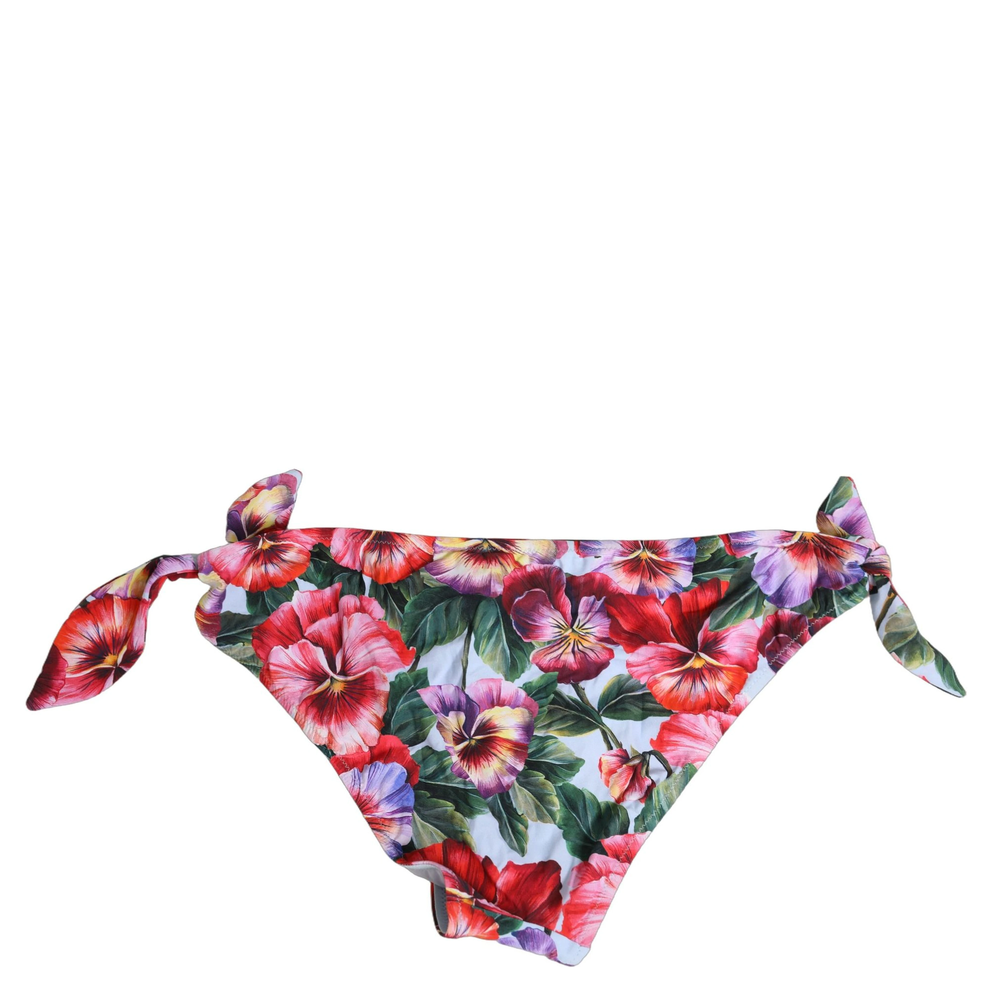 White Floral Print Nylon Beachwear Bikini Bottom