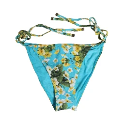 Blue Floral Print Nylon Beachwear Bikini Bottom