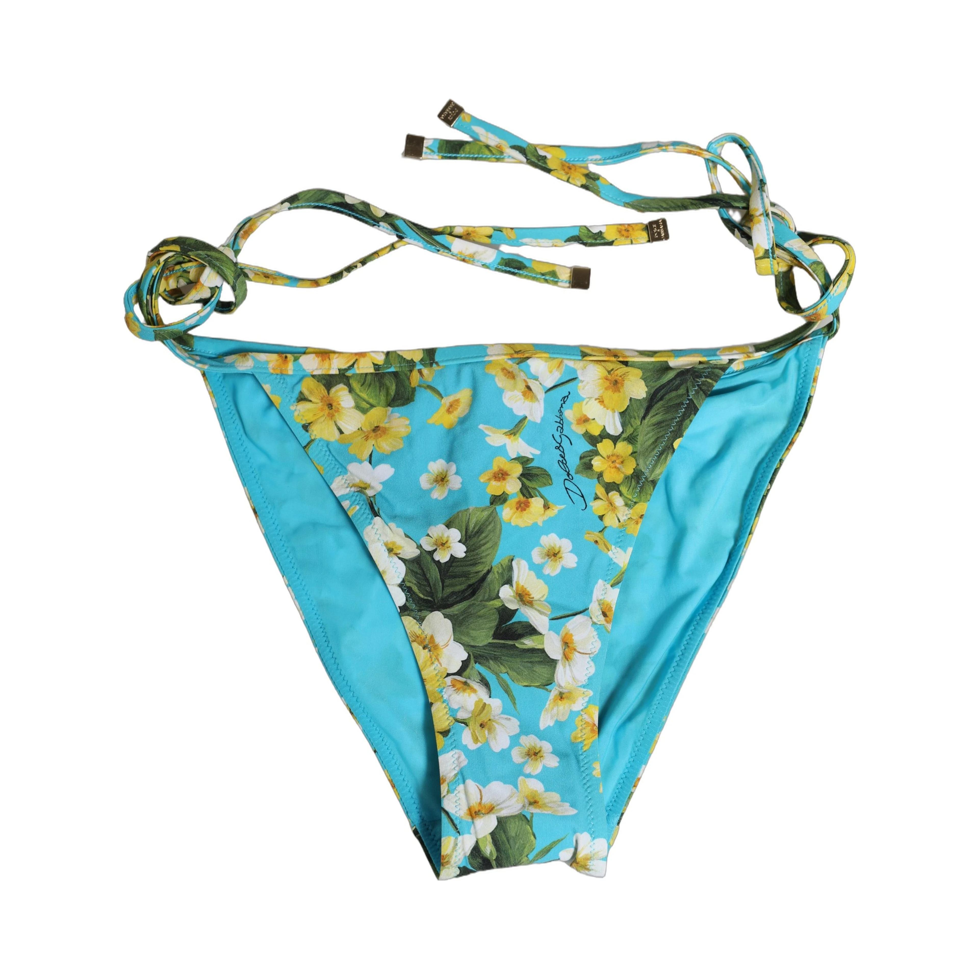 Blue Floral Print Nylon Beachwear Bikini Bottom
