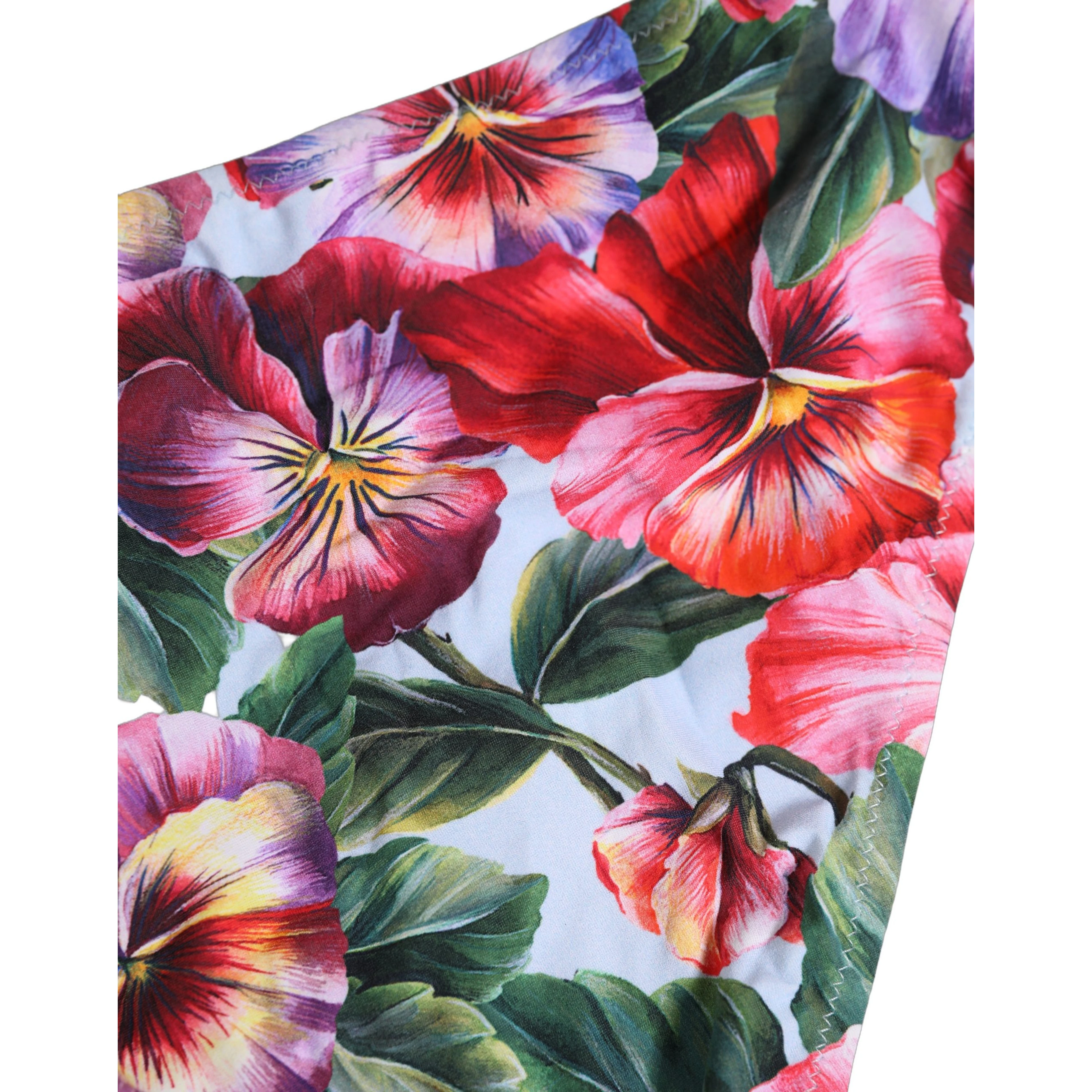 White Floral Print Nylon Beachwear Bikini Bottom