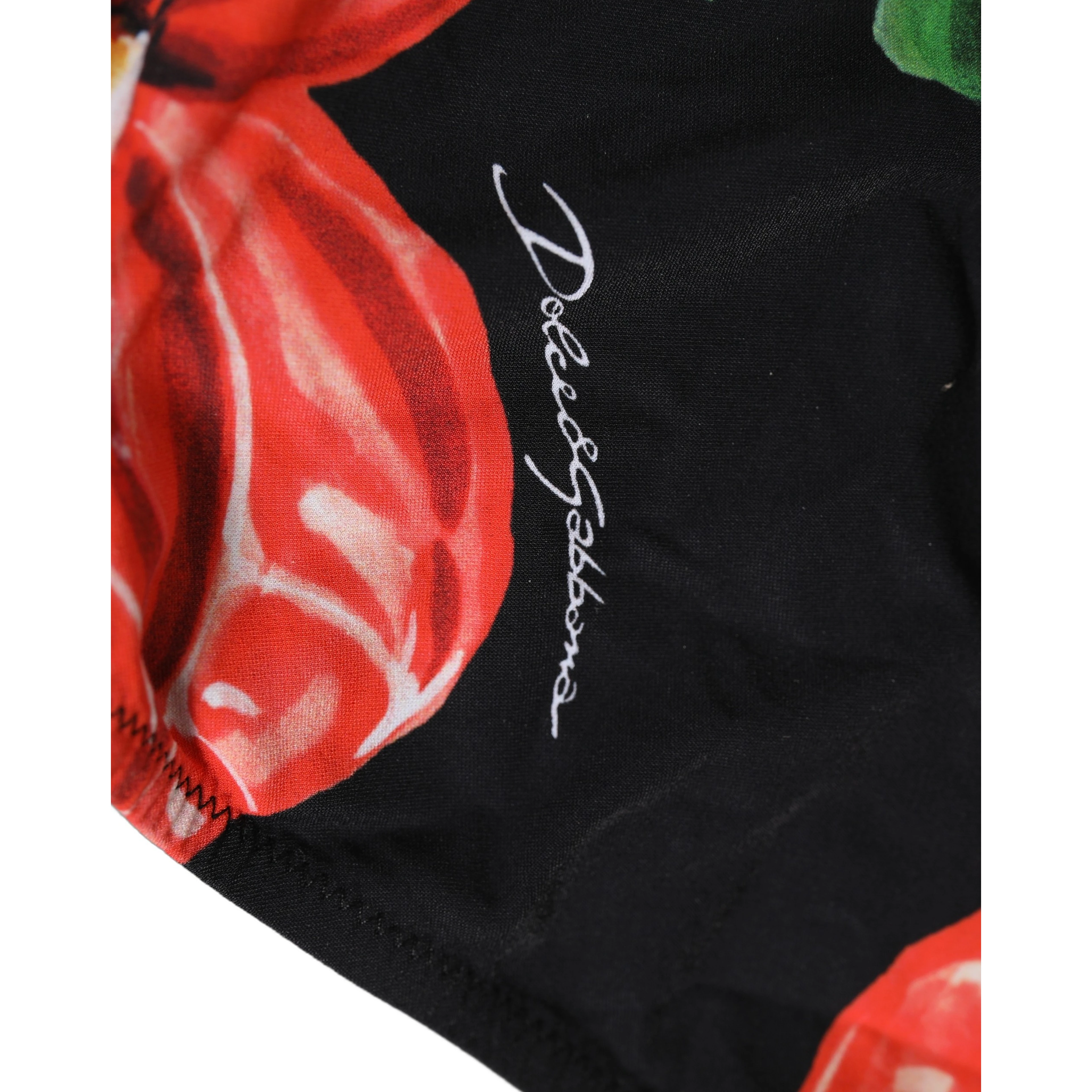 Black Floral Print Nylon Beachwear Bikini Bottom