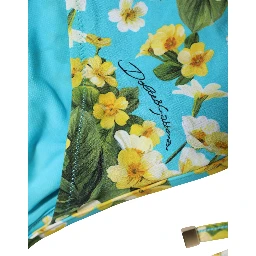 Blue Floral Print Nylon Beachwear Bikini Bottom