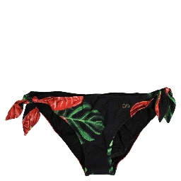 Black Floral Print Nylon Beachwear Bikini Bottom