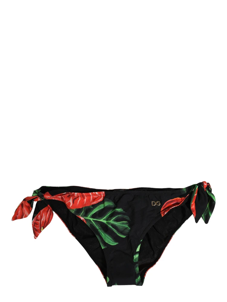 Black Floral Print Nylon Beachwear Bikini Bottom alternative