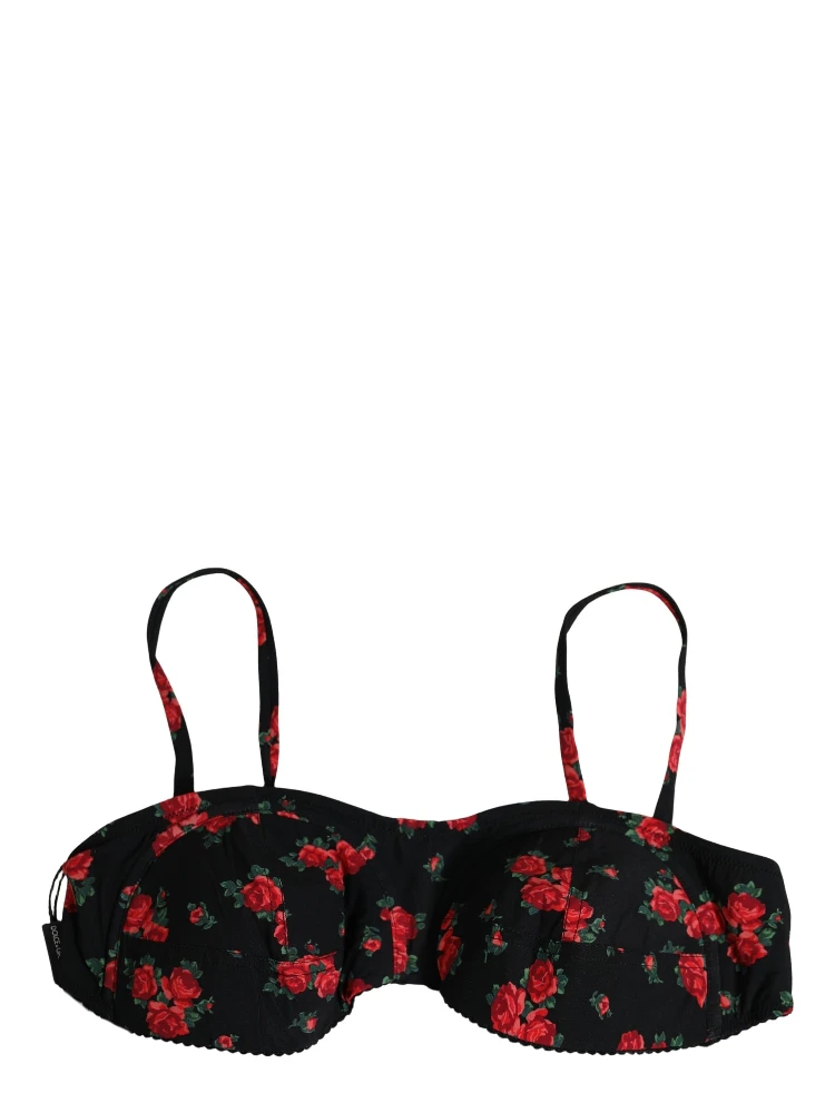 Black Floral Print Underwire Beachwear Bikini Top alternative