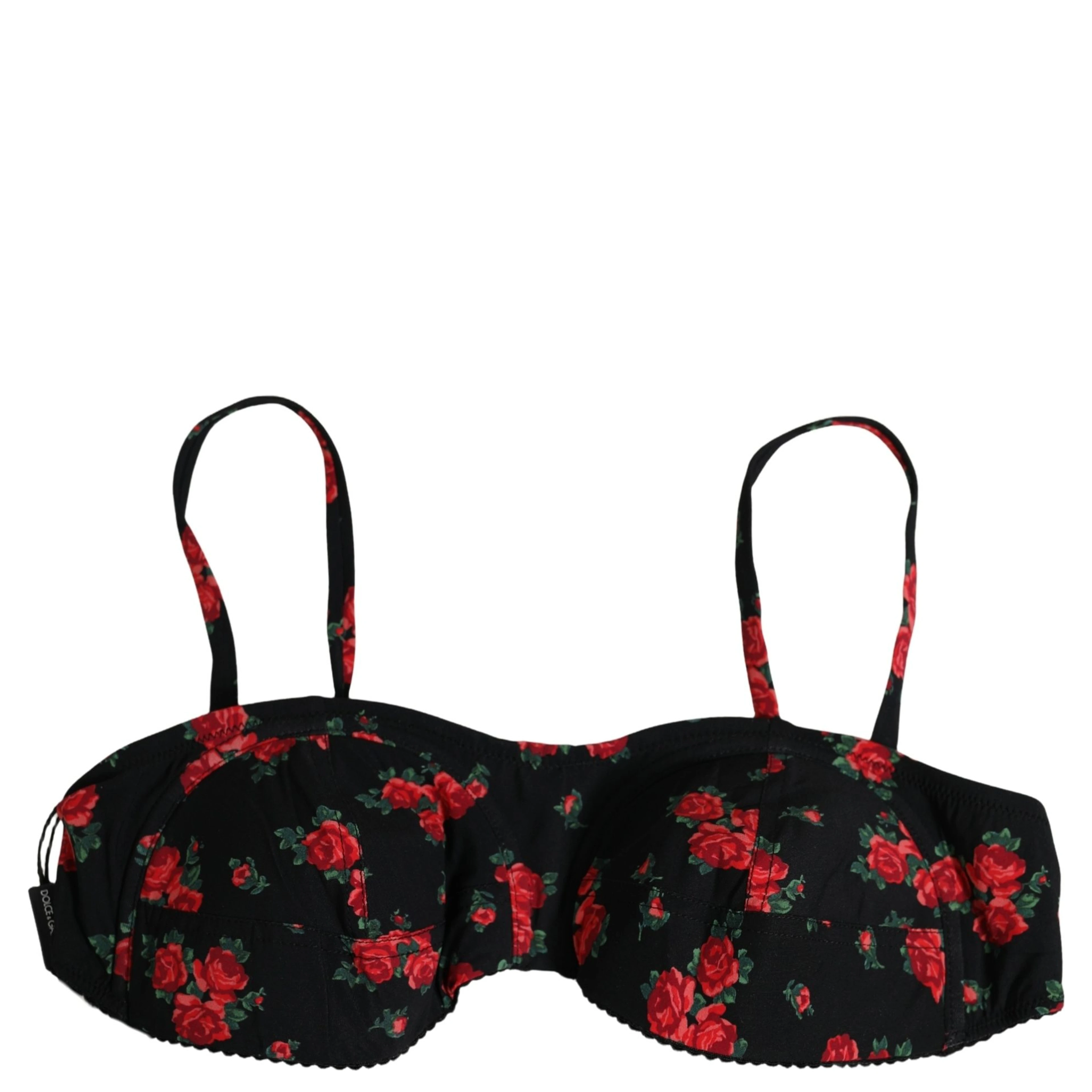 Black Floral Print Underwire Beachwear Bikini Top