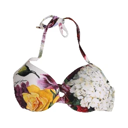 White Floral Print Nylon Beachwear Bikini Top
