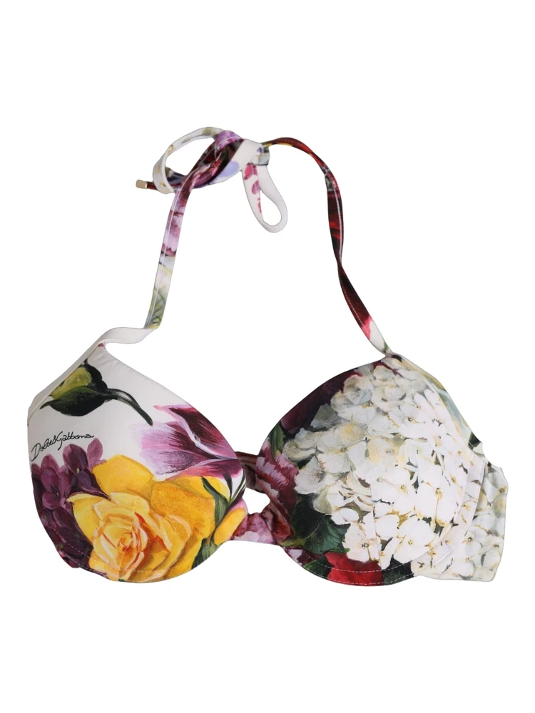 White Floral Print Nylon Beachwear Bikini Top alternative