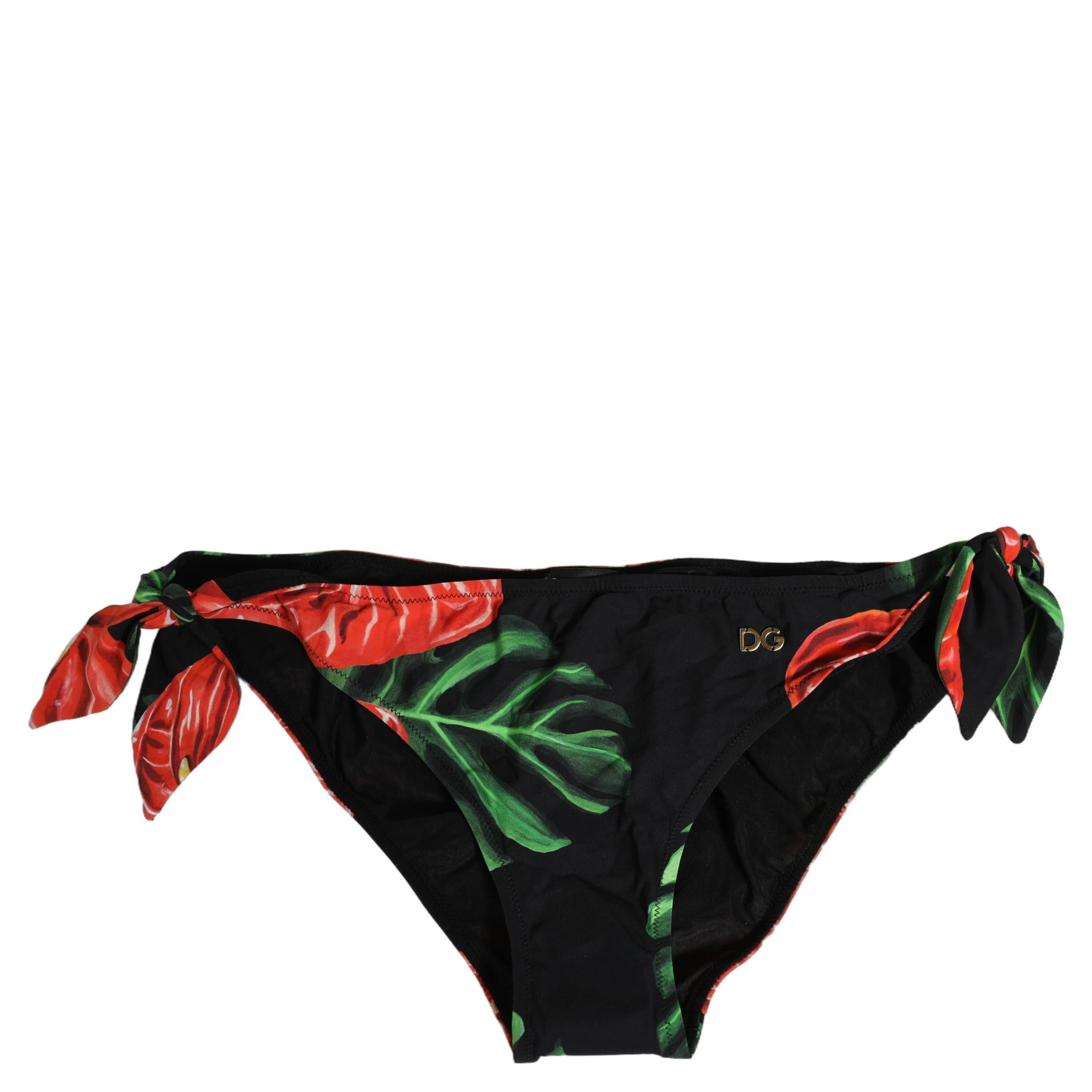 Black Floral Print Nylon Beachwear Bikini Bottom