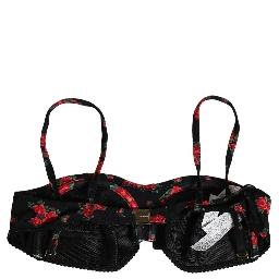 Black Floral Print Underwire Beachwear Bikini Top