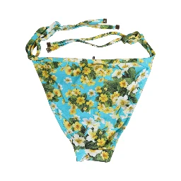 Blue Floral Print Nylon Beachwear Bikini Bottom