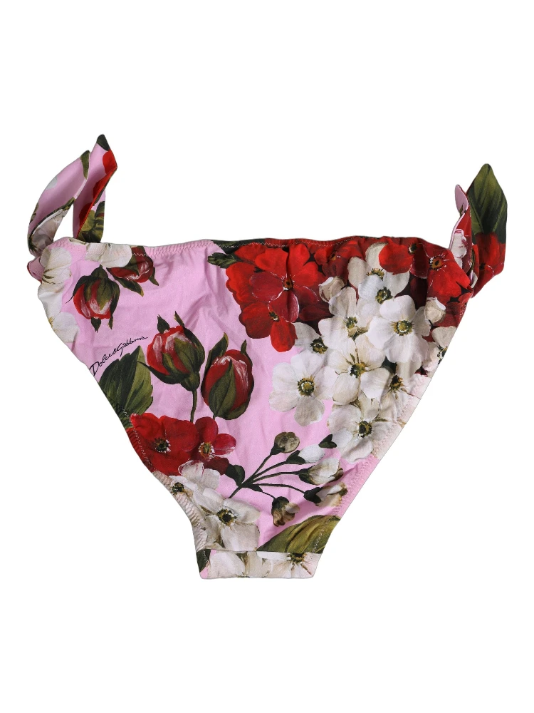 Pink Floral Tie Sides Beachwear Bikini Bottom