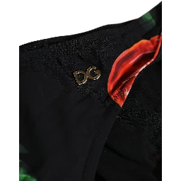 Black Floral Print Nylon Beachwear Bikini Bottom