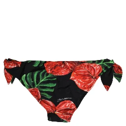 Black Floral Print Nylon Beachwear Bikini Bottom