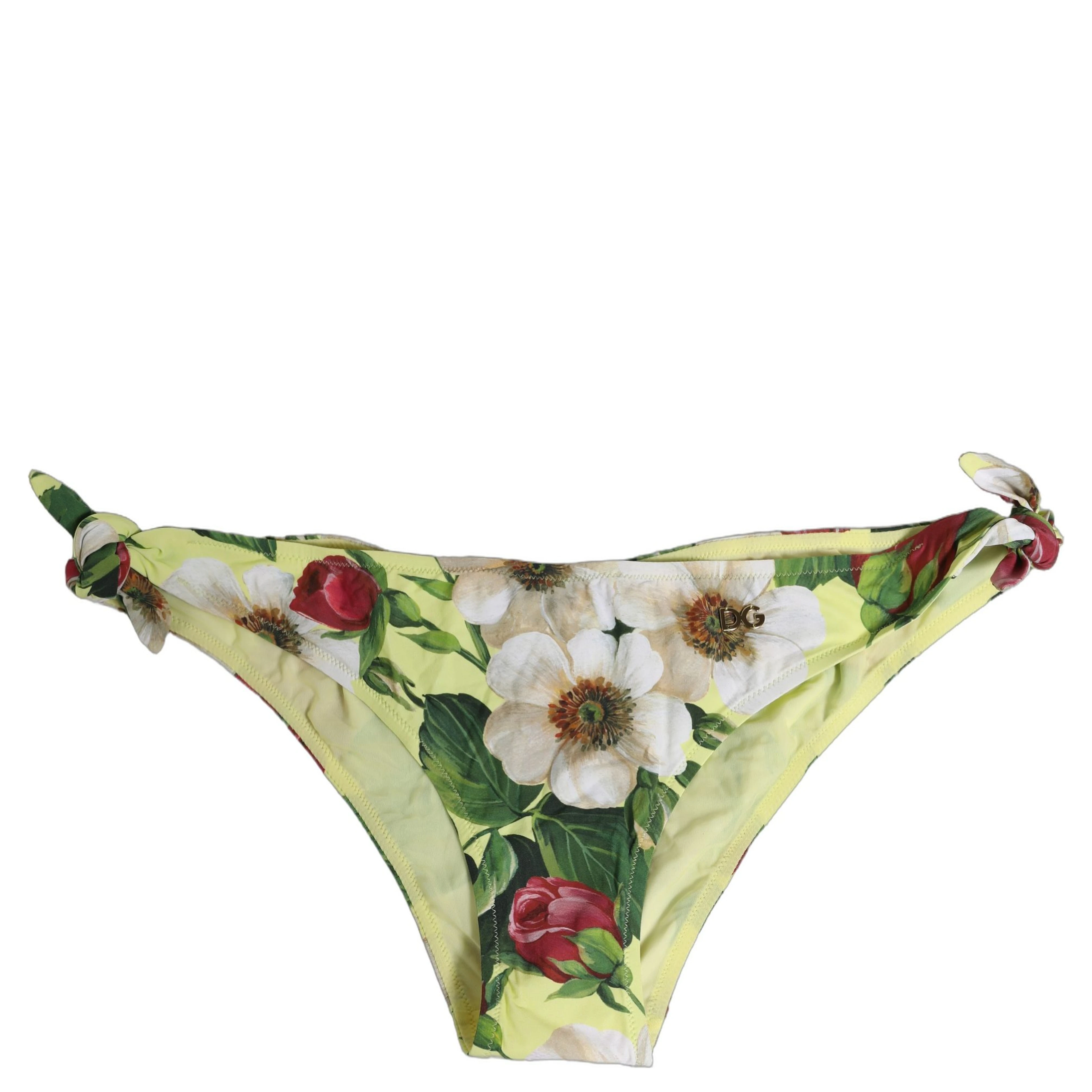 Yellow Floral Print Nylon Beachwear Bikini Bottom