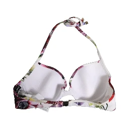 White Floral Print Nylon Beachwear Bikini Top