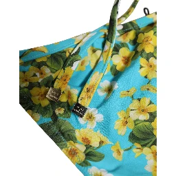 Blue Floral Print Nylon Beachwear Bikini Bottom