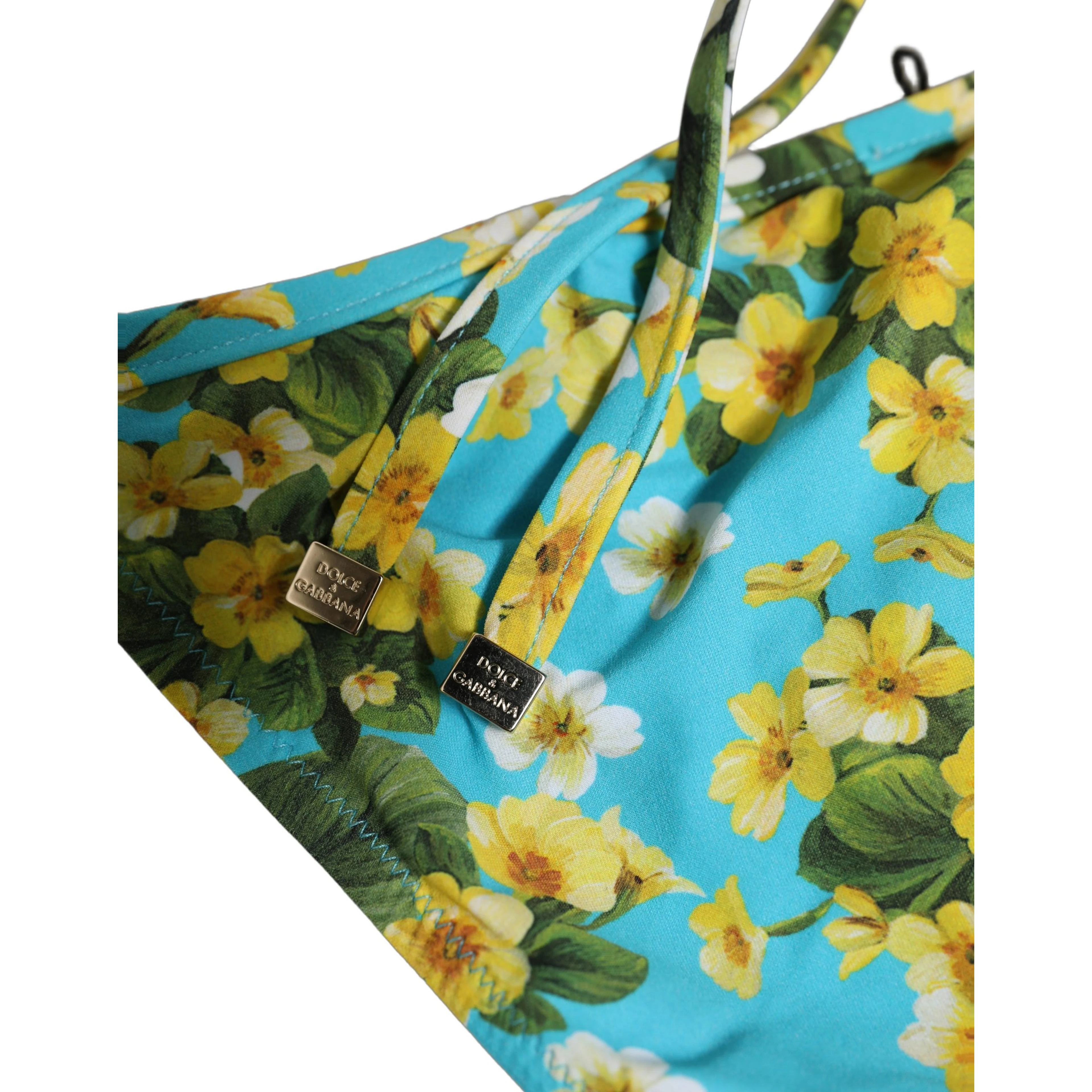 Blue Floral Print Nylon Beachwear Bikini Bottom