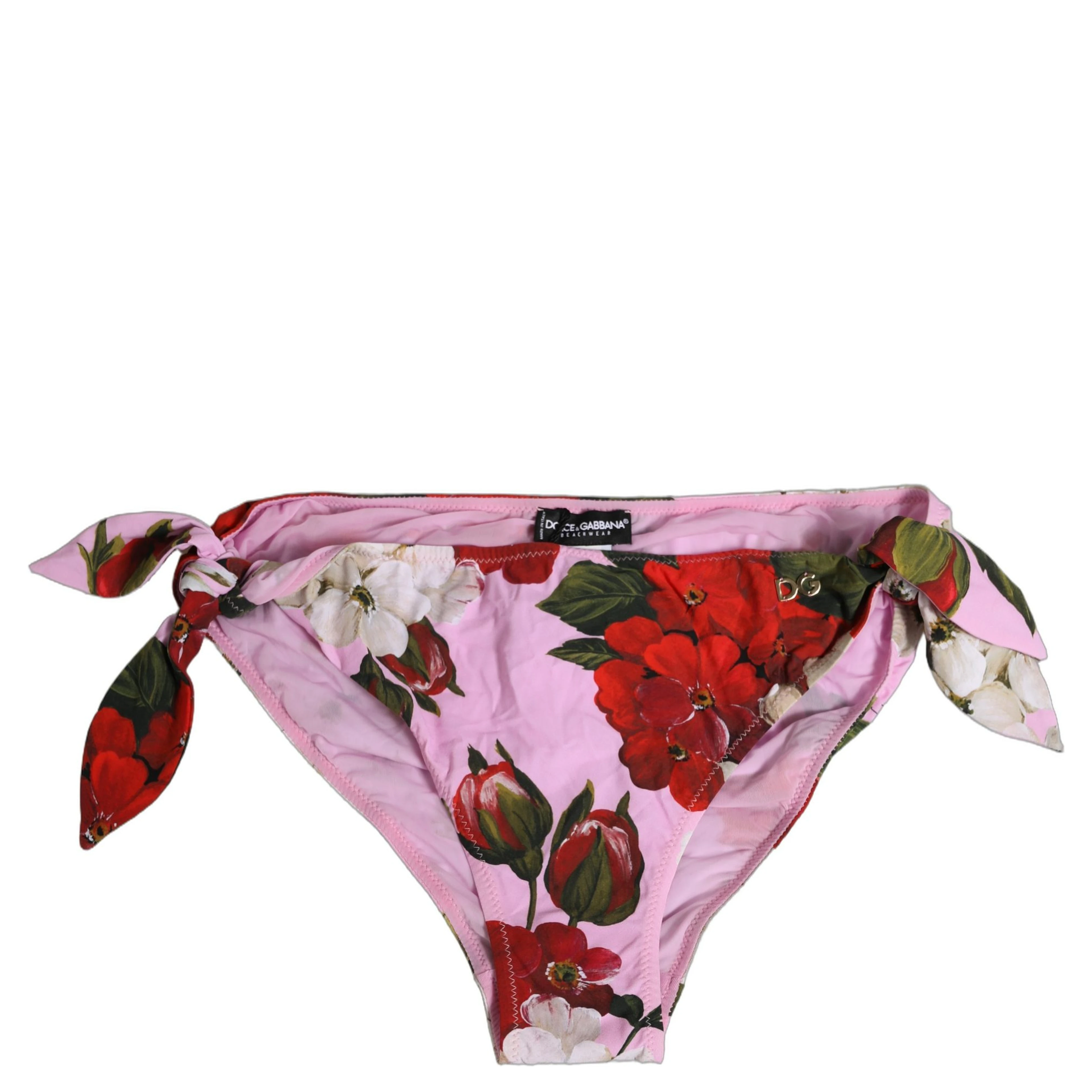 Pink Floral Tie Sides Beachwear Bikini Bottom