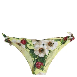 Yellow Floral Print Nylon Beachwear Bikini Bottom
