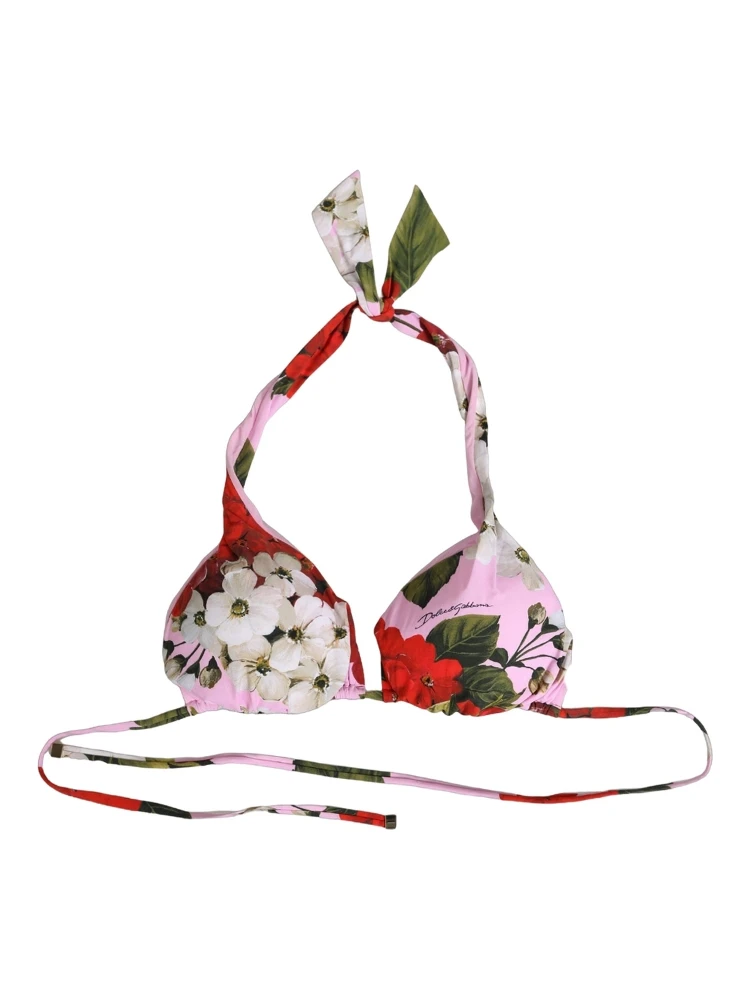 Pink Floral Print Triangle Beachwear Bikini Top alternative