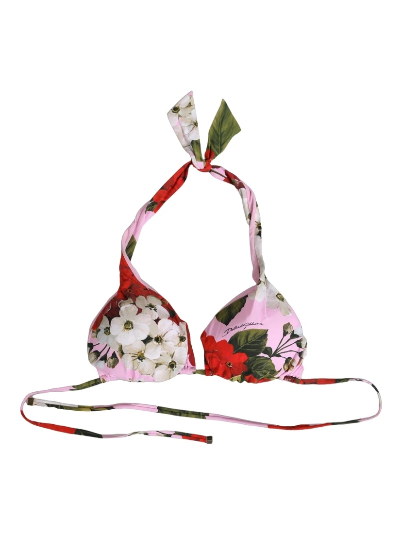 Pink Floral Print Triangle Beachwear Bikini Top