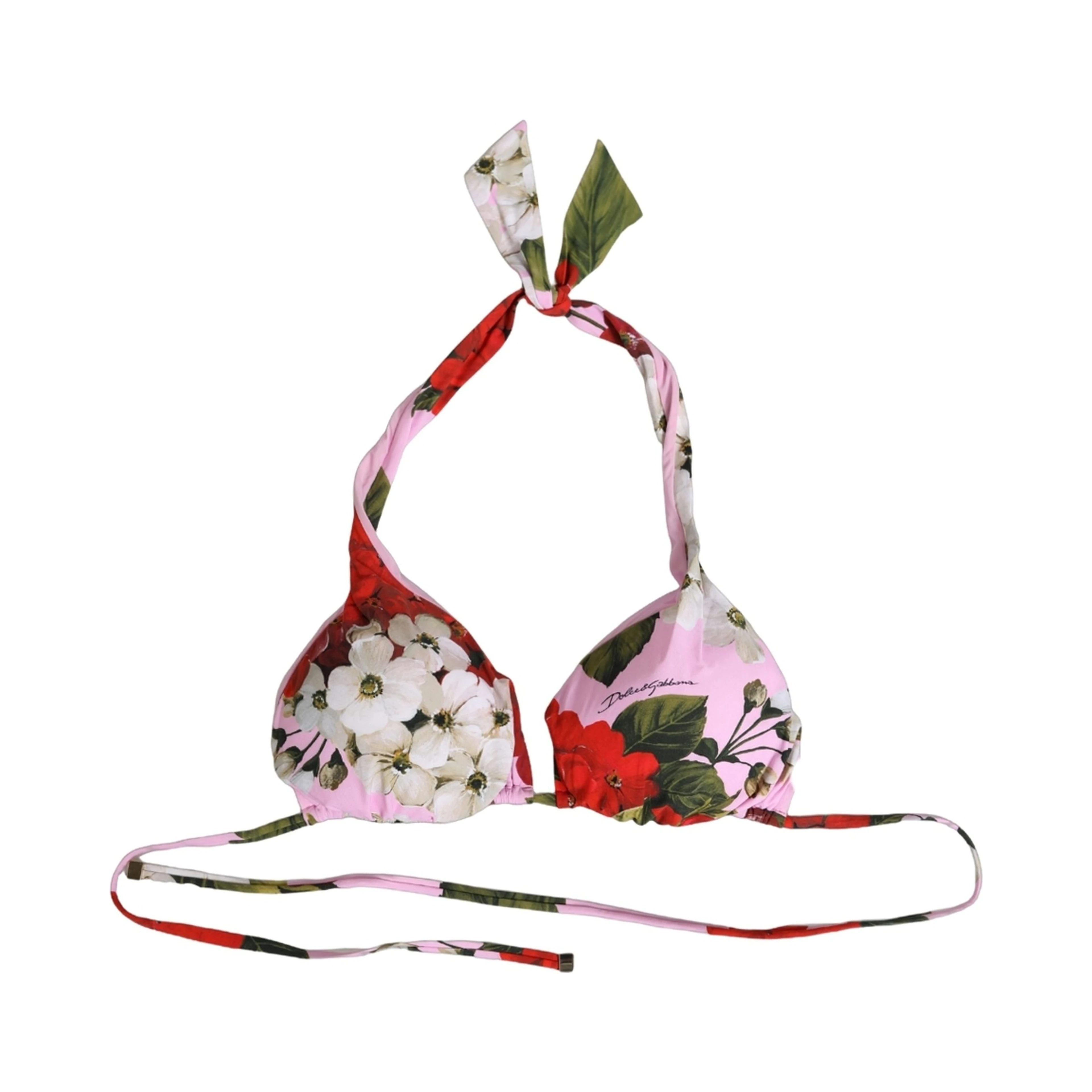 Pink Floral Print Triangle Beachwear Bikini Top