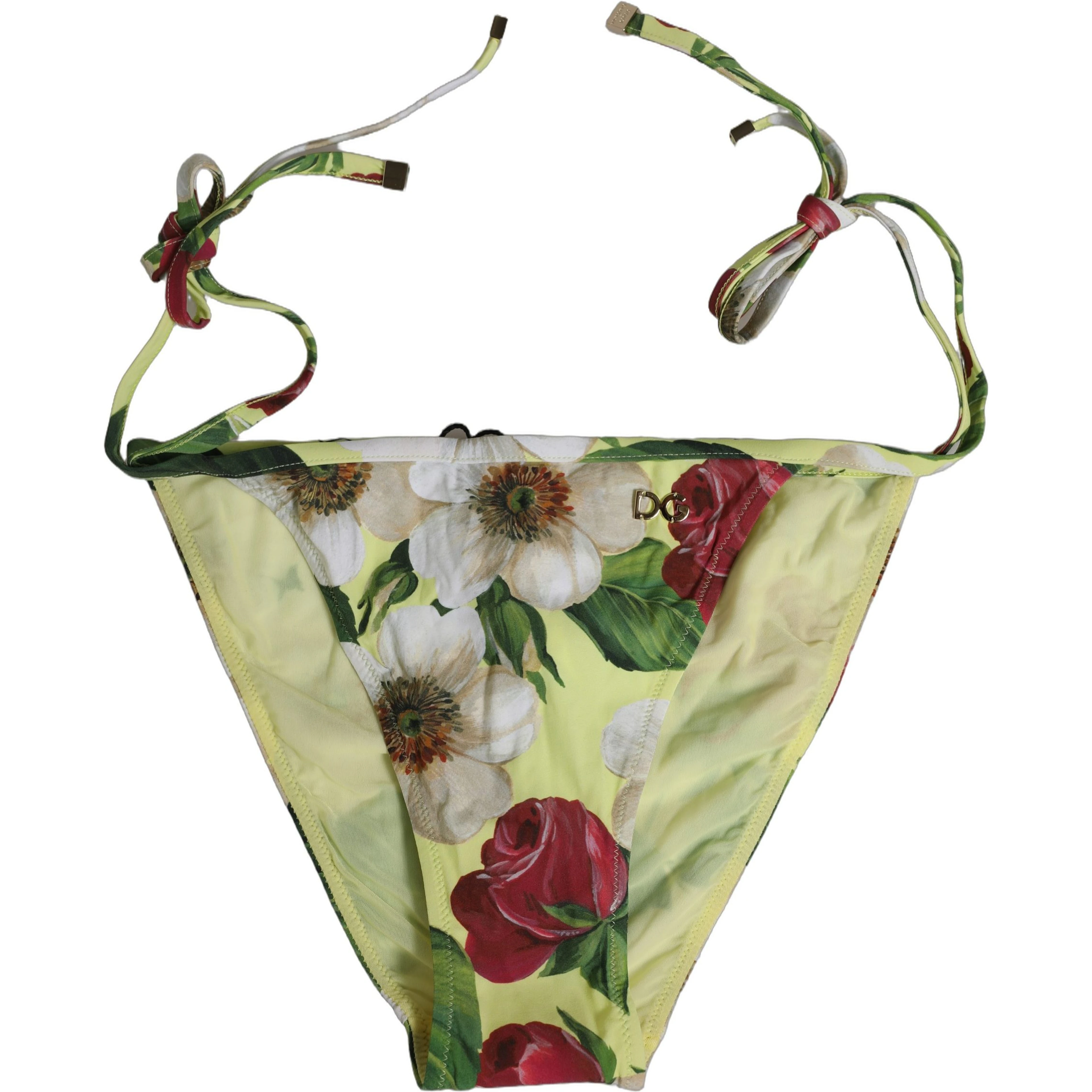Yellow Floral Print Nylon Beachwear Bikini Bottom