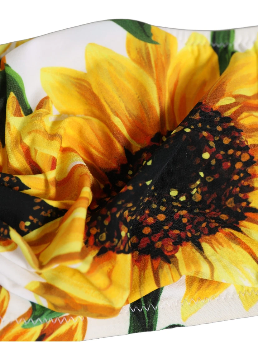 White Sunflower Print Bandeau Beachwear Bikini Top